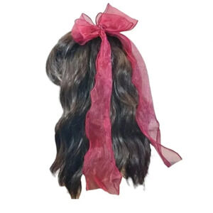 Maroon Red Little Girls Clip In Hair Bows with Long Braidable trails Girls